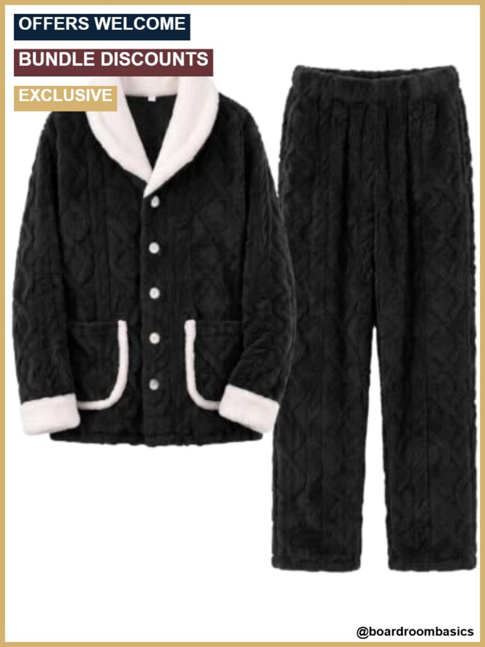 Mens Fleece Jacquard Pajama Set 2 Piece Button Down Sleepwear Lounge Set